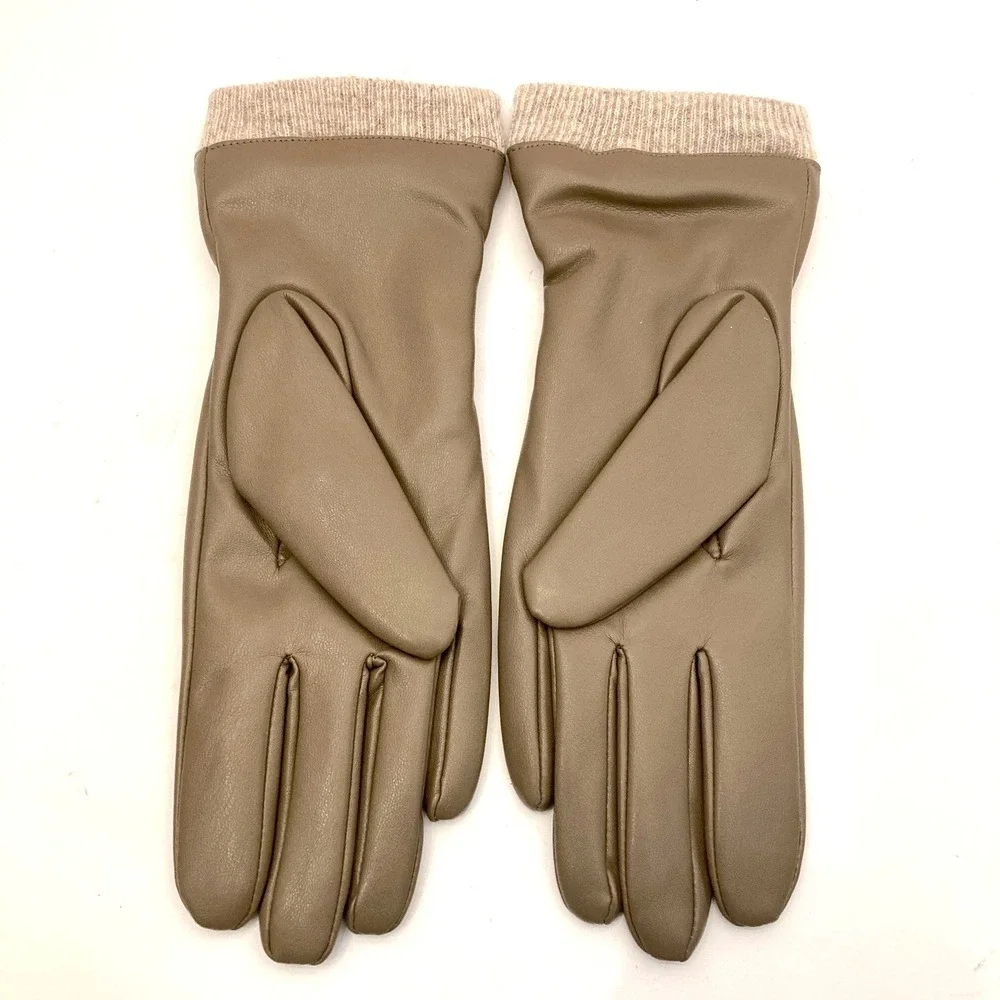 REDESS Leather Gloves‎ Womens Small 6.5 Beige Khaki Lined Knit NEW in Package